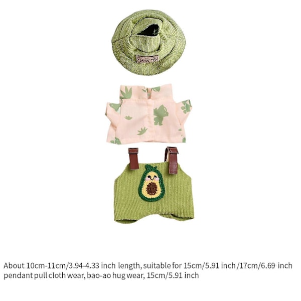 Mini-nukenvaatesetti, söpö nukenvaatepuku hatulla, nukenhousut, tyttönukenvaatteet 17 cm:n nukelle [YJD] Green avocados Set
