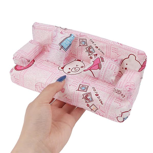 Dukkehus Liten Blomstret Stoff Sofa Sett Møbler Med 2 Puter Dukke Tilbehør[YJD] Pink