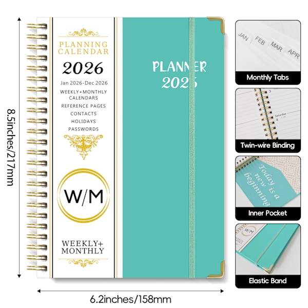 A5 Ukeplanlegger med spiralbinding og arbeidslogg, 2026[YJD] A5 - Rosa
