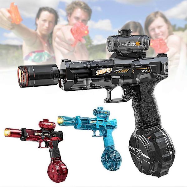 Elektrisk vattenpistol, lång räckvidd, automatisk vattensprutpistol med belysning, vattenblaster för barn och vuxna [YJD] Grey
