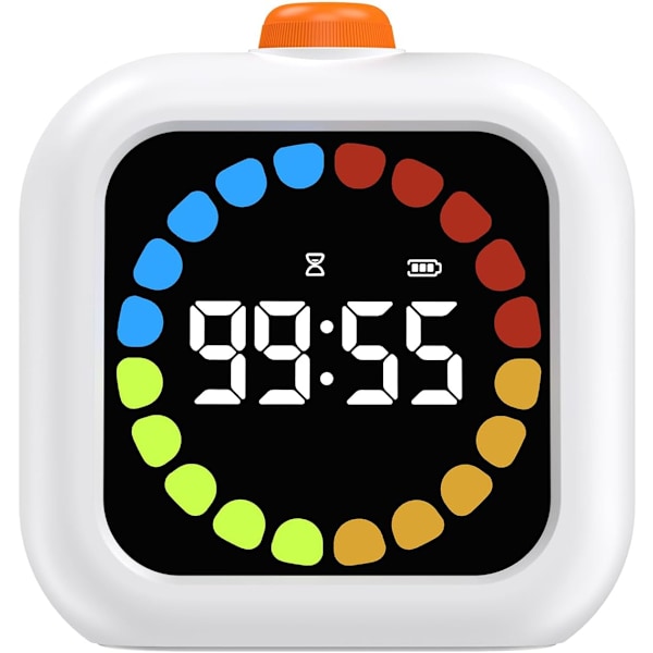Visuell Timer, 99 Minuter Digital Laddningsbar Timer med 3 Lägen, LCD Färgdisplay Bakgrundsbelysning Rotationstimer - Vit [kk]