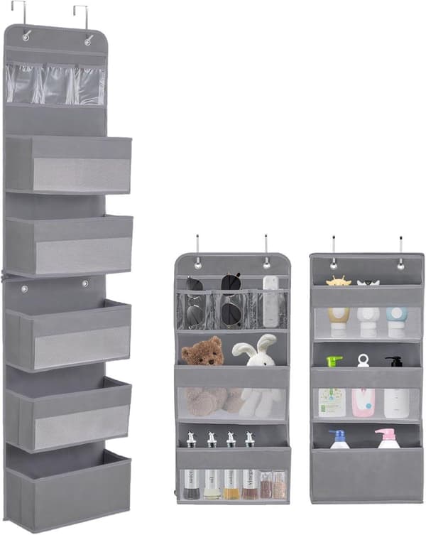5-facks hängande förvaring med 4 krokar, säng och sovrum gray black