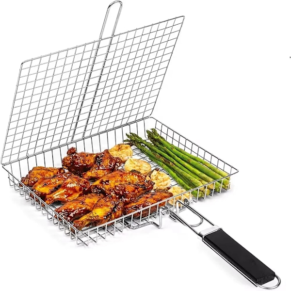 Grillkorg Rostfritt Stål Stor Hopfällbar Grillkorg Bärbar Utomhus Camping BBQ Rack för Fisk Matlagnings Tillbehör (YJD) A