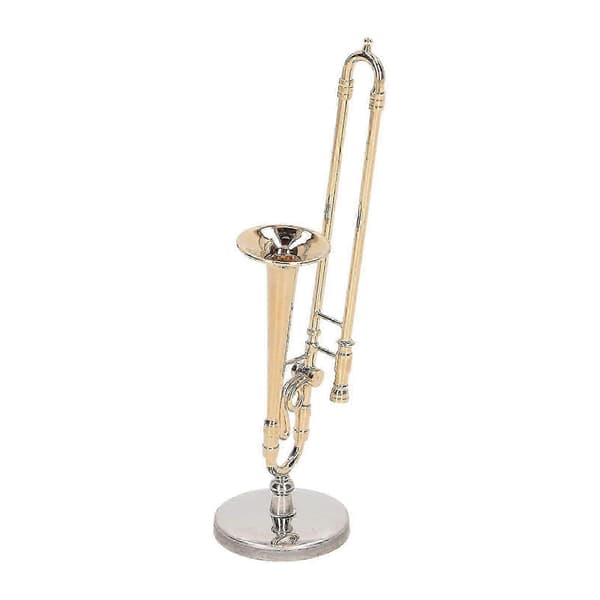 Dockhus Miniatyr Trombon Modell Mässing Guldpläterad Simulering Instrument[YJD]