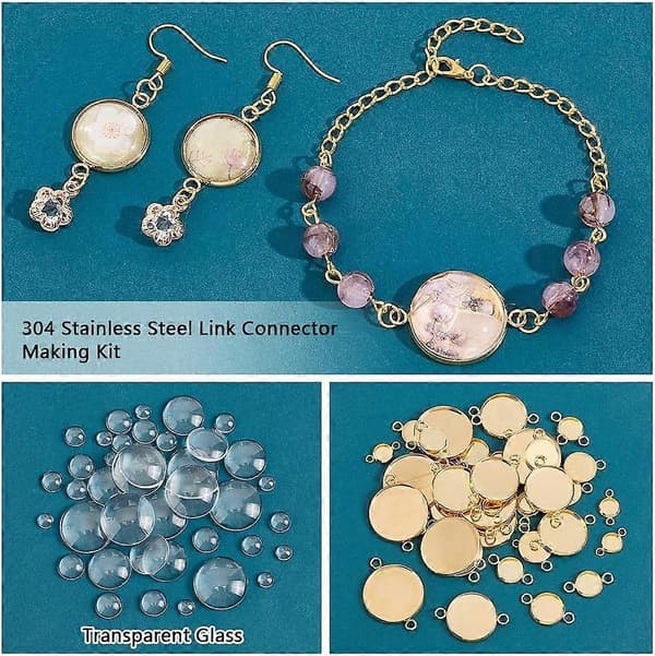 40 stk. vedhængs-bakker, 5 størrelser rustfrit stål bezel-vedhængsbakker med 40 stk. halvrunde glascabochons til mindefoto-charms [YJD]