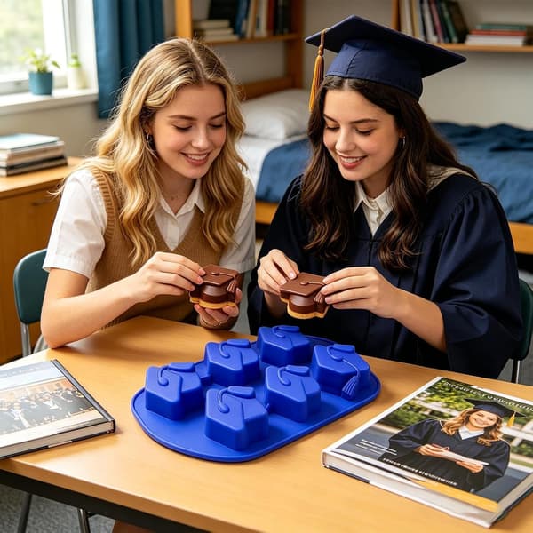 3D studenterhueformet chokoladeform, 6 hulrum, lavet af silikone. Dekorativ slikform til hjemmet. (JYD)