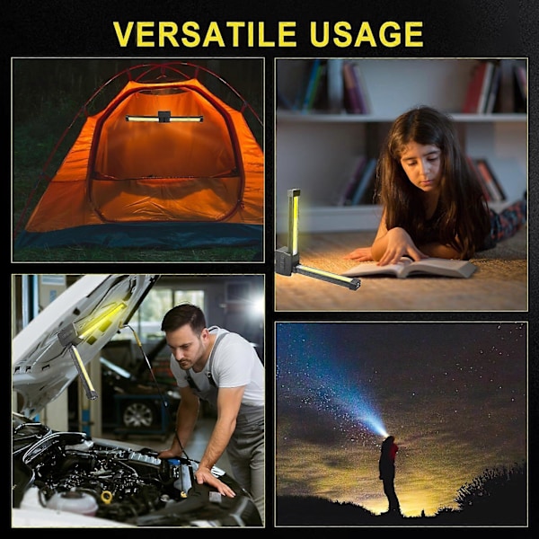 2025 Uppgraderad Gymlampa för Posering, 7-nivåers Dimbar LED Arbetslampa, Magnetisk & Hängande Krok Campingficklampa, USB-C Uppladdningsbar[YJD] Black