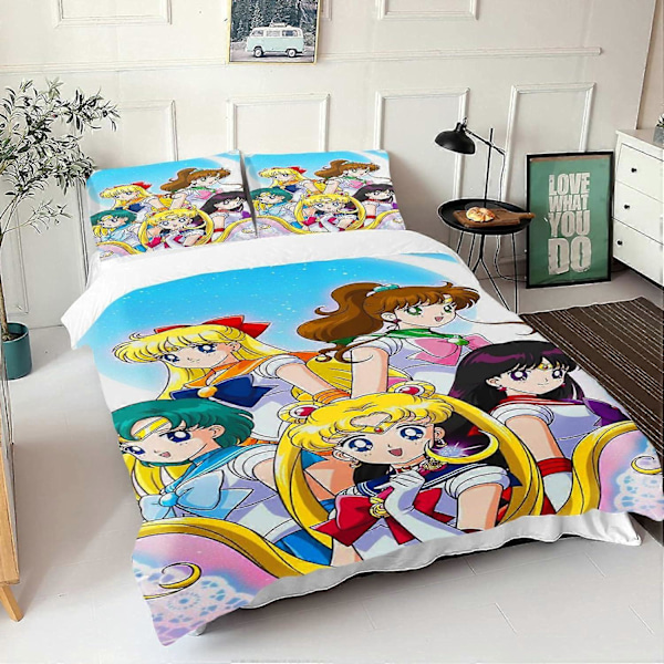 Sailor Moon Sengetøysett med Dynetrekk, Sailor Moon Mønster, Tenåringer, 3D Trykk_v (YJD) King220x240cm