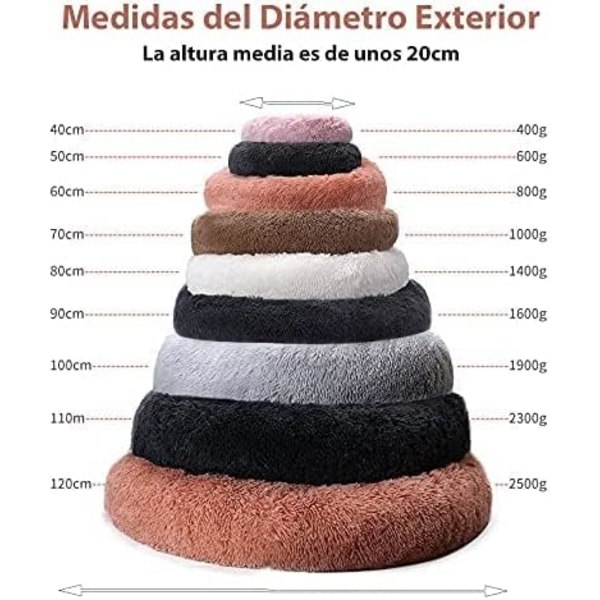 Hunde Katte Seng Blød Rund Plys Anti-Stress Plys Seng Vaskbar Varmt Vinter Grå 40cm 40cm
