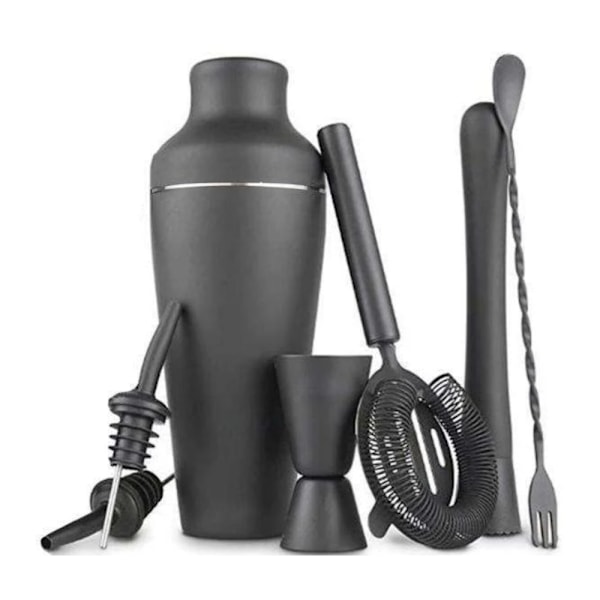 Cocktail Shaker Sæt - Mat Sort - Rustfrit Stål [kk] Black Svart