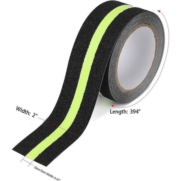 Antiskridtape - PZCC - 10m x 5cm - Sort fotoluminescerende - Antiskrid til indendørs/udendørs trapper (YJD)