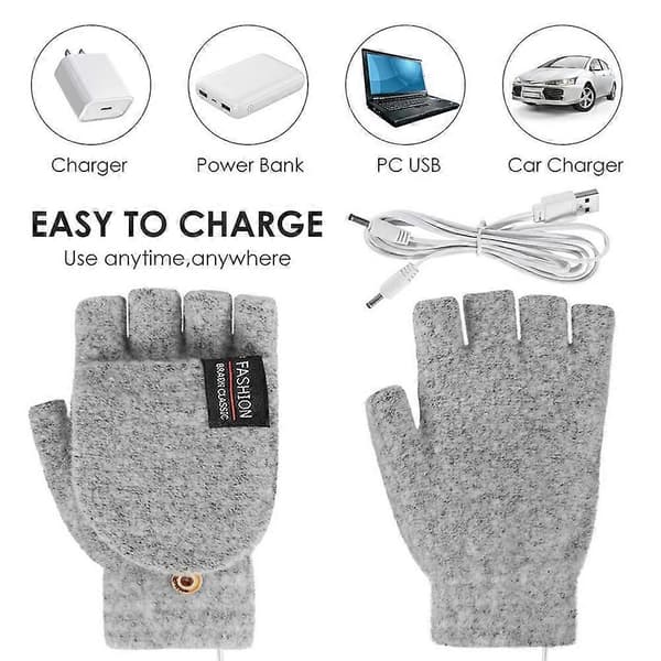 1 par USB elektriska värmehandskar vinter varma uppvärmda polyester halvfingerhandskar med fliklock [YJD]