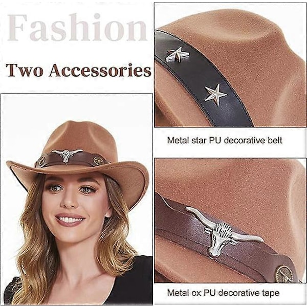 Klassisk Cowboyhatt Herr, Cowboyhatt med Bred Brätte för Dam, Western Cowboy Stil Hatt[HK] Brown