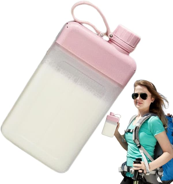 Platt vattenflaska, 450 ml rektangulär vattenflaska, resor och ficka, enkel gymkompis, rektangulär och plånboksvänlig, för resor camping vandring[YJD] Pink