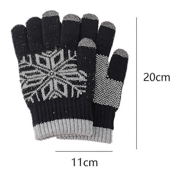 Vinter touchscreen handsker til kvinder, varme uldforede strikhandsker med elastiske manchetter (sort) [YJD]