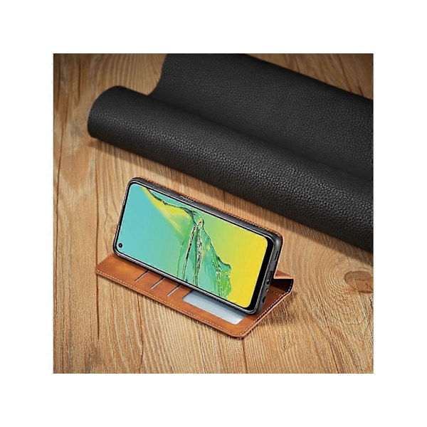 Samsung Galaxy A32 5G Fodral, Premium PU Läder Omslag TPU Stötfångare med Korthållare Ställ Dold Magnetisk Stötsäker Flip Plånboksfodral [HK] Brown