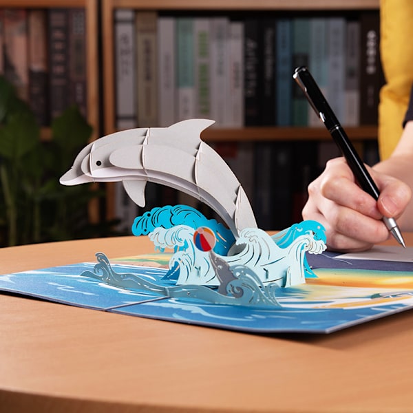 Fødselsdagskort med 3D Delfin, inkluderer kuvert[YJD]