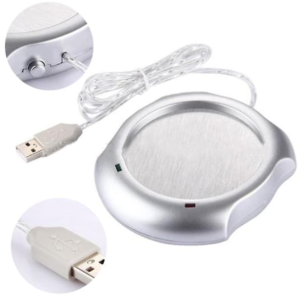 Bärbar USB Elektrisk Koppvärmare Te Kaffe Dryck Kopp Värmedyna Matta[YJD] Silver 1pc