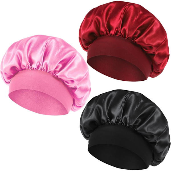 3 deler silkehetter Hår Silke Hår Bonnet Silke Hette Sove Bonnet Sovehette Silke Elastisitet Sateng Hårhette Sovehette Sateng Hette for T[YJD]