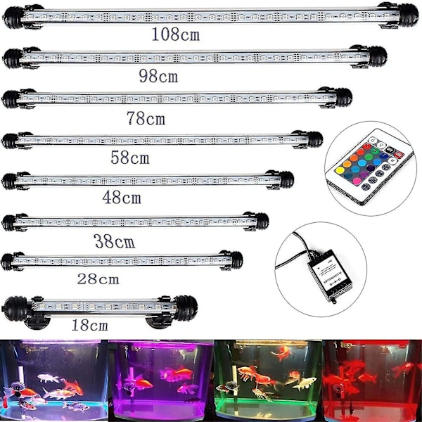 LED-akvariebelysning, undervattensbelysning, RGB-färg IP68 vattentät dykrör, med fjärrkontroll, 15 LED 5050 SMD, 28 cm, 3,8 W