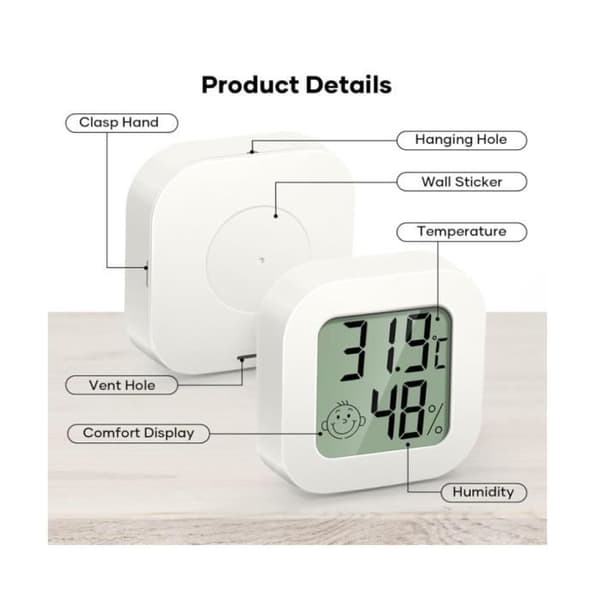4-delt indendørs termometersæt, mini hygrometer digitalt termometer soveværelsestemometer LCD fugtighedsmåler hygrometer (hvid)