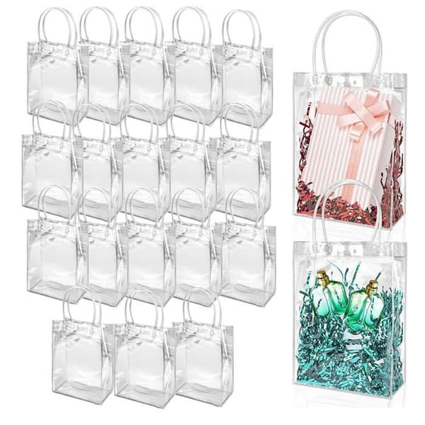 Sæt med 25 klare PVC-gaveposer 23x17x7cm, med håndtag til bryllup babyshower (YJD)