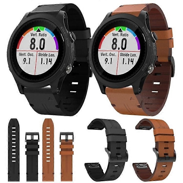 For Garmin Forerunner 935 22mm Lær Stålspenne Klokkereim[HK] Black