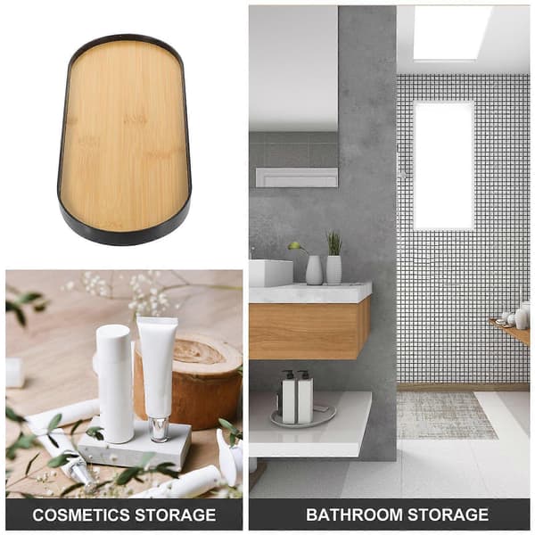 Oval smyckesbricka för smink, 2-pack bambu med svart finish [YJD]