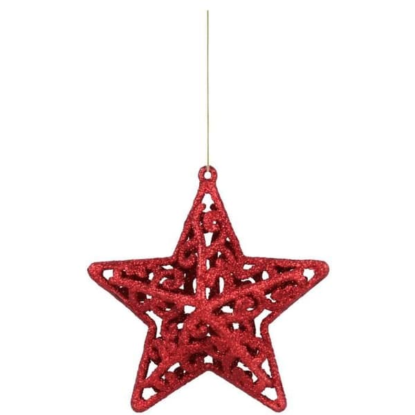 Julgransprydnader - Noname - Röda utskurna kulor - Okrossbara - 10,5 cm - Set om 3 (YJD)