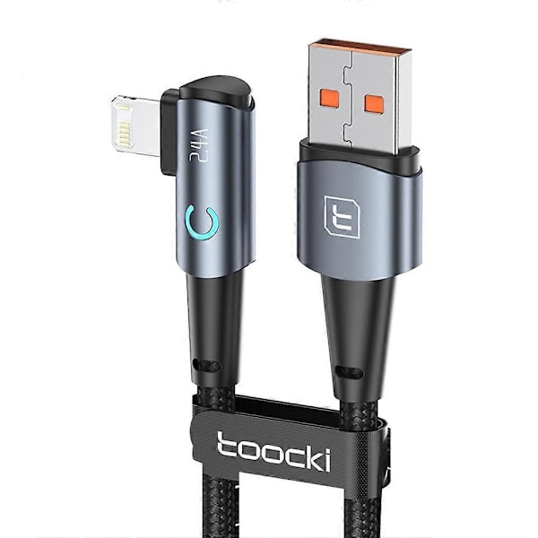 TOOCKI TQ-X25A1 1m 2.4A Laddningskabel USB-A till Lightning Rätvinklig Datakabel-[HK] Multicolor Grey