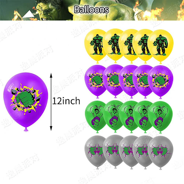 Hulk-teemainen syntymäpäiväjuhlan koristeet - ilmapallot, banneri, cupcake/kakun koriste, roikkuvat pyörteet (YJD)