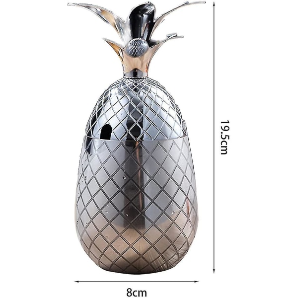 Ananas Isbøtte Med Låg Drikkemandsbøtte Metal Rustfrit Stål Isbøtte, Cocktail Tilbehør Til Drikkevarer, 550ml (sølv) A  (YJD)