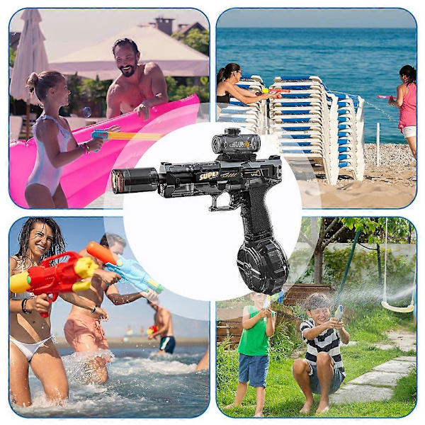 Elektrisk vattenpistol, lång räckvidd, automatisk vattensprutpistol med belysning, vattenblaster för barn och vuxna [YJD] Grey
