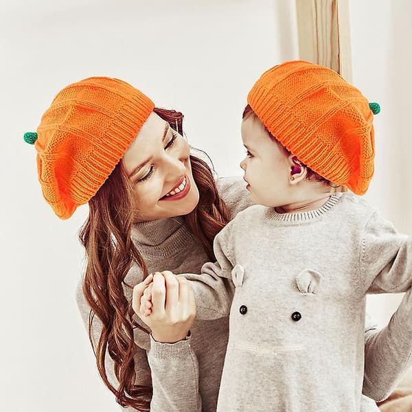 Halloween Dekor Pumpa Basker Hatt Höst Och Vinter Förälder-barn Stickad Hatt[YJD] Orange L