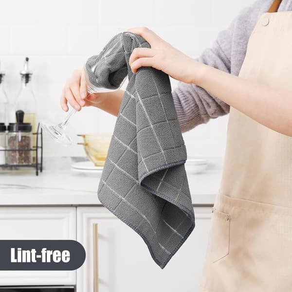 Køkkenhåndklæder - PZCC - Pakke med 12 - Bløde - Absorberende - Grå mikrofiber (YJD)