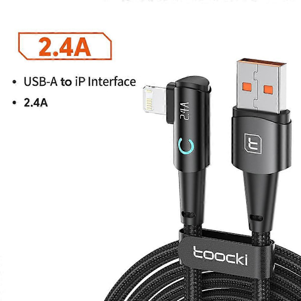 TOOCKI TQ-X25A1 1m 2.4A Laddningskabel USB-A till Lightning Rätvinklig Datakabel - Grå[HK] Multicolor Black