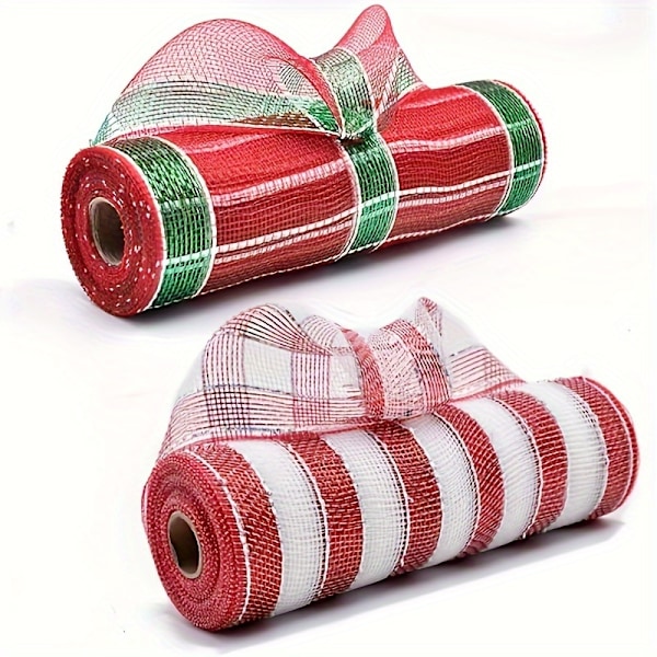 2 stk/1 stk, Bredde: 26 cm/10,2 tommer Lengde: 10 yard Julekransmateriale Juletrpynt Arrangement Mesh PP Nett Rød Hvit Grønn Atmosfære (YJD) 1pc red green splicing