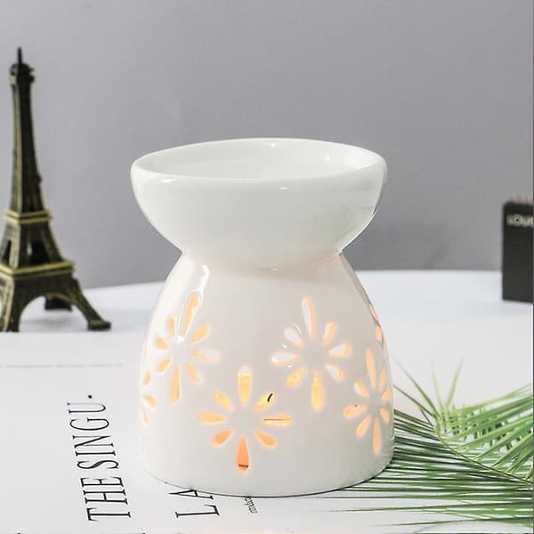 Keramisk Aromabrenner Eterisk Oljelampe Utgravende Lysestake Røkelsesbrenner[YJD] White 1pc