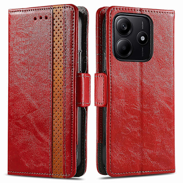 För Xiaomi Redmi Note 14 5G Fodral Ställ Plånbok Splitsad PU Läder Omslag[HK] Red