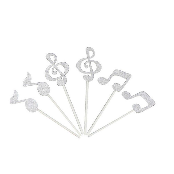 Musiknoder Cupcake Topper til Kagedekoration 6 stk. Sølv Festpynt [YJD]
