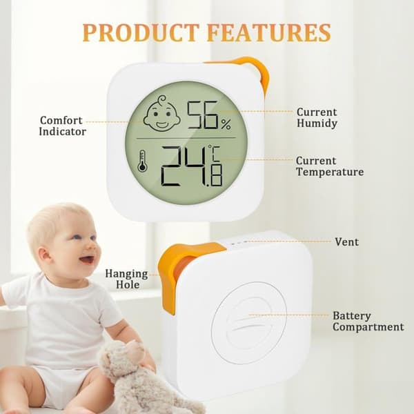 Mini LCD indendørs termometer hygrometer til hjemmet, måler temperatur og fugtighed (Ingen) (YJD)