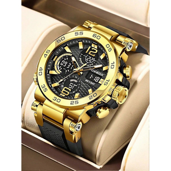 \"Foxbox Fb0033 Herre Sort & Guld Fluorescerende Vandtæt Digital Ur\"[HK] one size