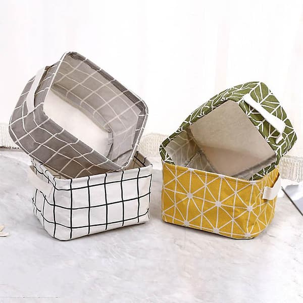 Geometri Skrivbordsförvaringslåda Bomull Linne Organizer Korg Vikbar Förvaringslåda[YJD] Black 1pcs