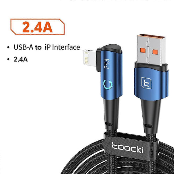 TOOCKI TQ-X25A1 1m 2.4A Latauskaapeli USB-A - Lightning Suorakulmainen Datakaapeli - Harmaa[HK] Multicolor Blue