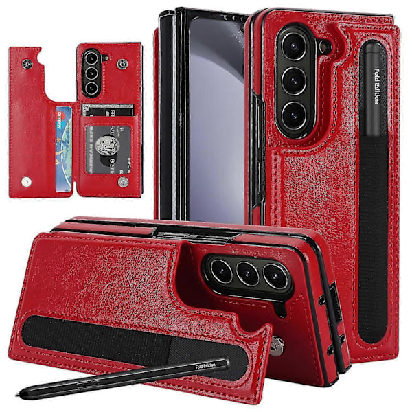 Läder RFID-skyddande Flip Folio Plånboksfodral för Samsung Galaxy Z Fold 6 med S Pen-hållare Kortplats Ställ[HK] Red