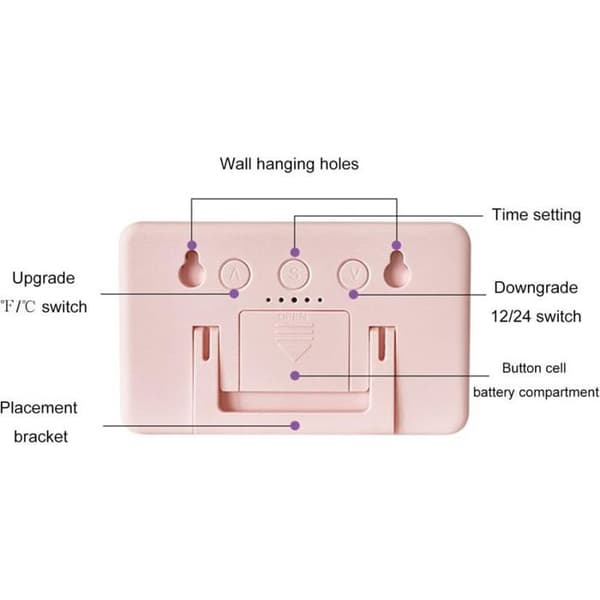 Elektronisk termometer og hygrometer, lille ur, digital temperatur- og fugtighedsindikator, pink (YJD)