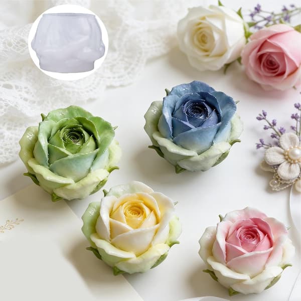 Roseblomst lysforme, genanvendelige silikone ler håndværk blomst slikforme (JYD)