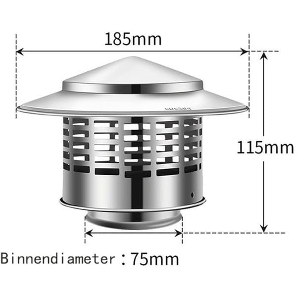 Pipehatt - 304 rustfritt stål - Regnbeskyttelse - Innvendig diameter: 75 mm - Vindtett og stabil - [YJD][YJD]
