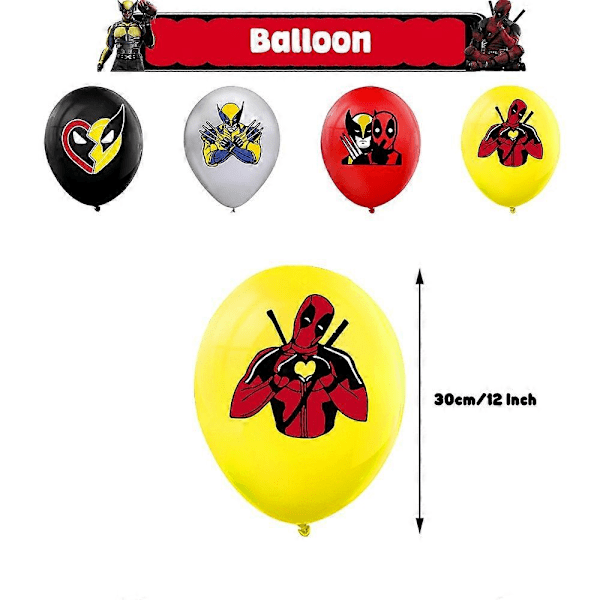 Deadpool & Wolverine -teemainen syntymäpäiväkoristeet HAPPY BIRTHDAY -bannerit, ilmapallot ja kakun koristeet