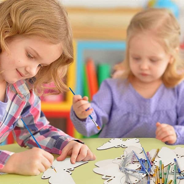 Vindspel pysselset, 8 set DIY träfjäril barnkit med penslar, färg[YJD]
